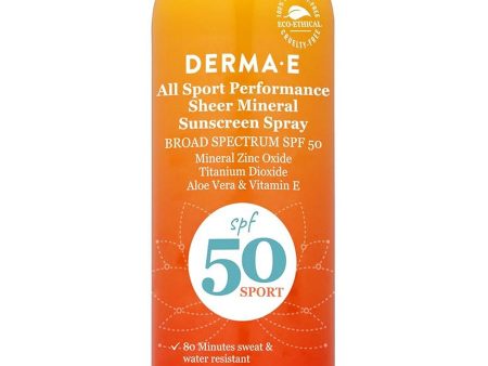 DERMA E, All Sport Performance Sheer Mineral Sunscreen Spray SPF 50, 6 fl oz Online Sale