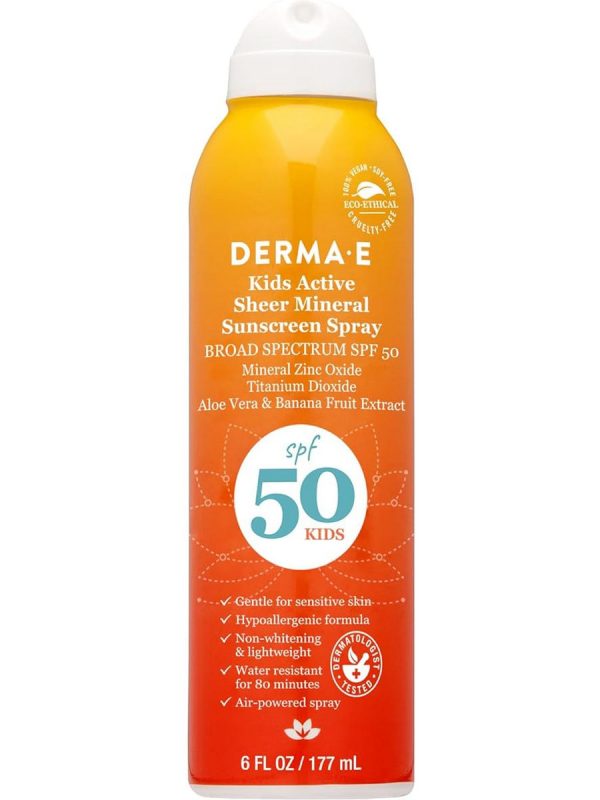 DERMA E, Kids Active Sheer Mineral Sunscreen Spray SPF 50, 6 fl oz For Discount