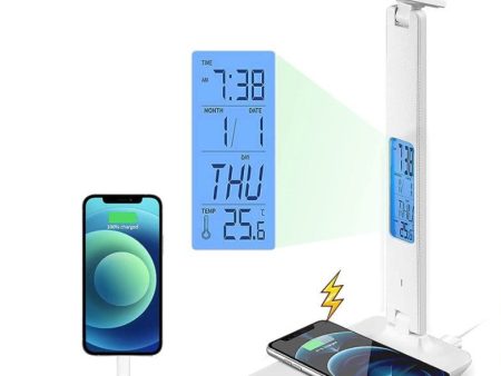 LED Desk Lamp with Fast Wireless Charger Clock Alarm Date Temperature Online now