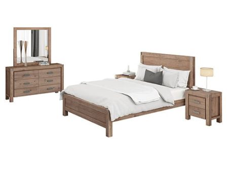 4 Pieces Bedroom Suite in Solid Wood Veneered Acacia Construction Timber Slat Queen Size Chocolate Colour Bed, Bedside Table & Dresser on Sale