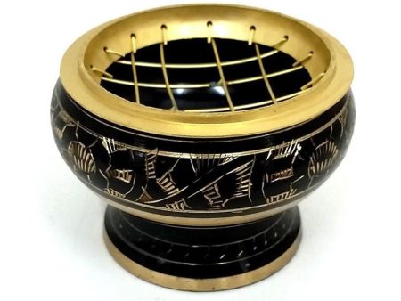 Brass Charcoal Burner With Black Etching - 7cm Diameter on Sale