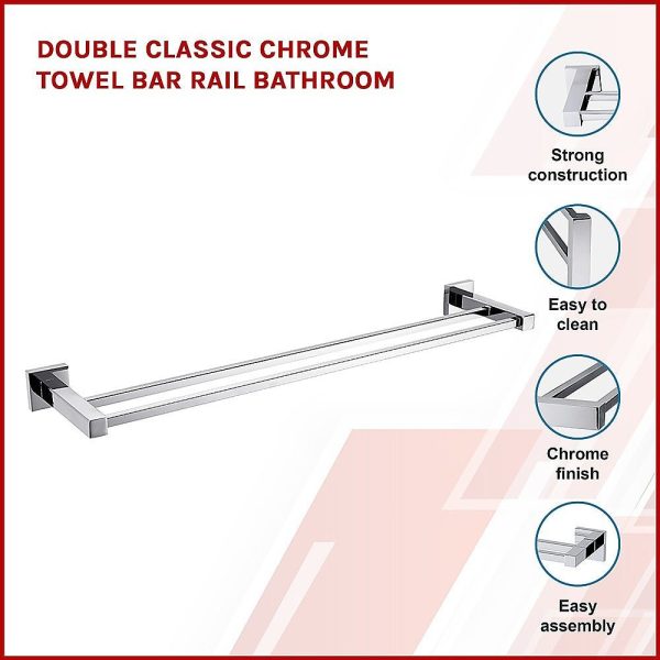 Double Classic Chrome Towel Bar Rail Bathroom Cheap