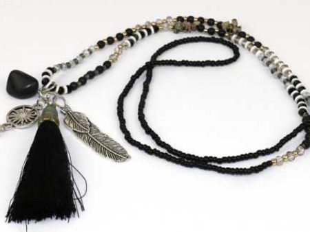 Necklace Feather Tassel Black Online Sale