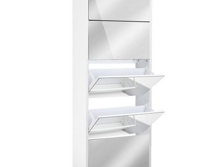 5 Drawer Mirrored White Wooden Shoe Cabinet Supply