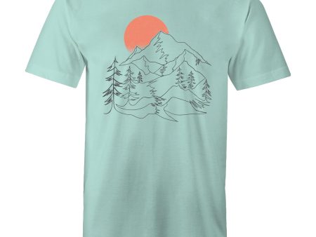 Men s Sunrise Mountain Line Art T-shirt For Discount