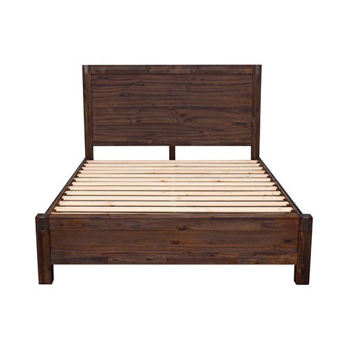 4 Pieces Bedroom Suite in Solid Wood Veneered Acacia Construction Timber Slat King Size Chocolate Colour Bed, Bedside Table & Tallboy Online now