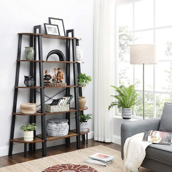 Brown 5 Tier Corner Shelf With Metal Frame For Sale