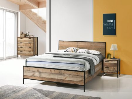 4 Pieces Bedroom Suite with Particle Board Contraction and Metal Legs Queen Size Oak Colour Bed, Bedside Table & Tallboy Cheap