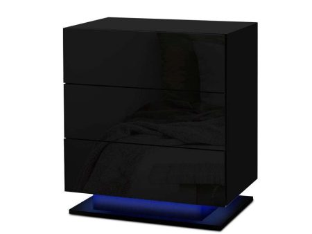 Artiss Bedside Tables Side Table RGB LED Lamp 3 Drawers Nightstand Gloss Black Online Hot Sale