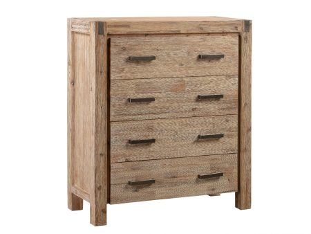 Tallboy with 4 Storage Drawers Assembled in Oak Colour Solid Wooden Hot on Sale