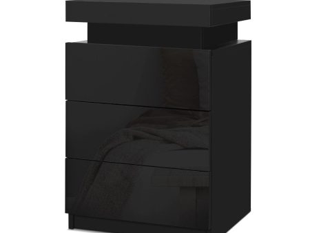 Artiss Bedside Tables Side Table 3 Drawers RGB LED High Gloss Nightstand Black Cheap