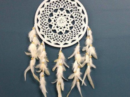 Large White Crochet Dream Catcher With Feathers Fashion