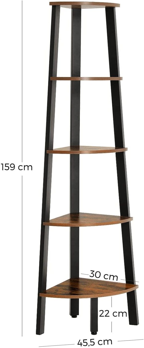 Brown 5 Tier Corner Shelf With Metal Frame For Sale