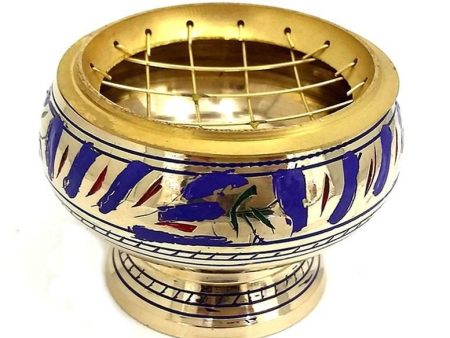 Brass Charcoal Burner With Blue Etching Online now