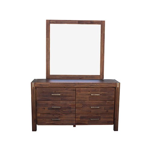 4 Pieces Bedroom Suite in Solid Wood Veneered Acacia Construction Timber Slat Double Size Chocolate Colour Bed, Bedside Table & Dresser Online now