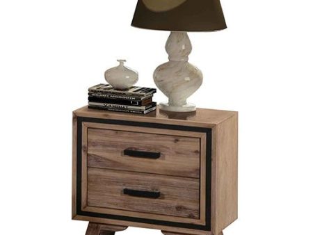 Bedside Table 2 drawer Night Stand with Solid Acacia Storage in Sliver Brush Colour Cheap