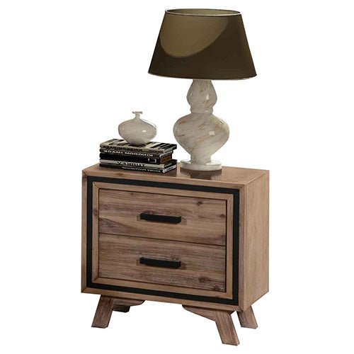 Bedside Table 2 drawer Night Stand with Solid Acacia Storage in Sliver Brush Colour Cheap