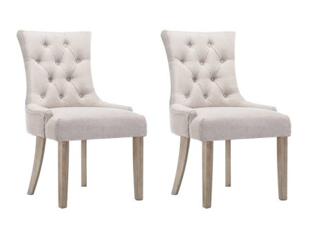 Beige French Provincial Wooden Fabric Chairs - 2 Pack Discount