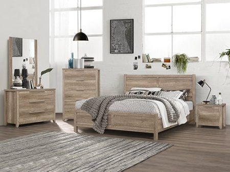 5 Pieces Bedroom Suite Natural Wood Like MDF Structure King Size Oak Colour Bed, Bedside Table, Tallboy & Dresser Hot on Sale