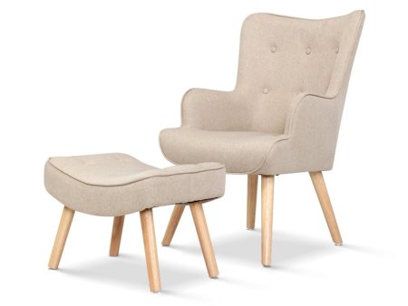 Beige Armchair Lounge With Included Ottoman on Sale