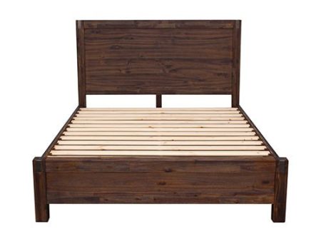 4 Pieces Bedroom Suite in Solid Wood Veneered Acacia Construction Timber Slat Queen Size Chocolate Colour Bed, Bedside Table & Tallboy Hot on Sale