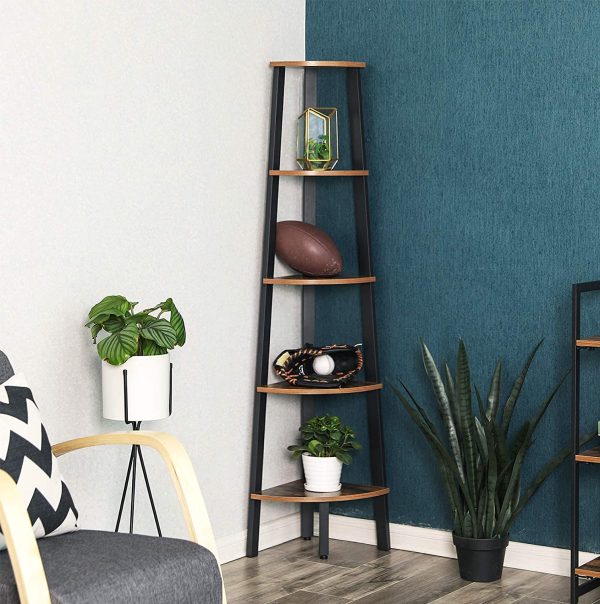 Brown 5 Tier Corner Shelf With Metal Frame For Sale